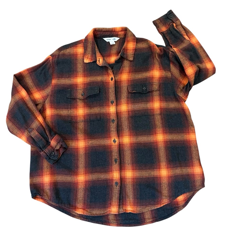 Old Navy evermore orange blue boyfriend flannel size large Taylor Swift Swiftie